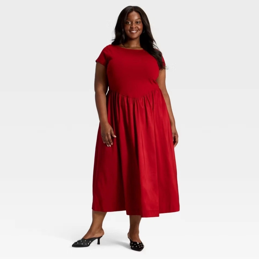 NWT Red Knit Short Sleeve Maxi Dress Size 1X